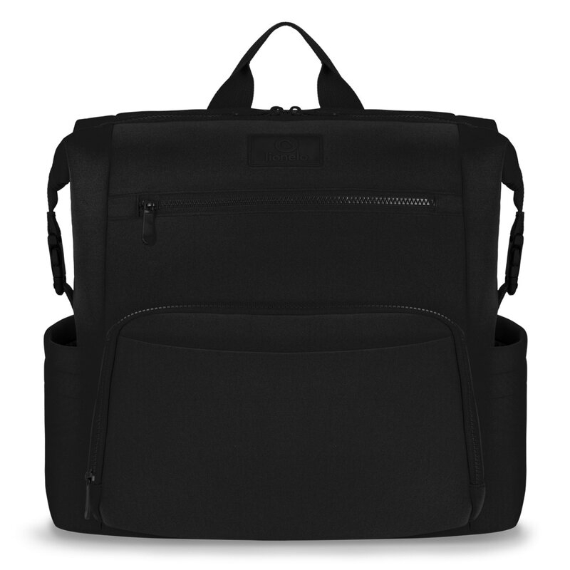 Lionelo - Rucsac pentru mamici, Cu 12 compartimente si salteluta de schimbat, Cu prindere universala de carucior, Impermeabila, 36 x 36 x 23 cm, Negru
