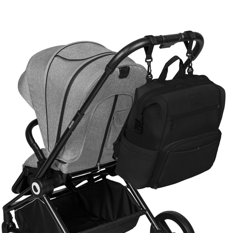 Lionelo - Rucsac pentru mamici, Cu 12 compartimente si salteluta de schimbat, Cu prindere universala de carucior, Impermeabila, 36 x 36 x 23 cm, Negru