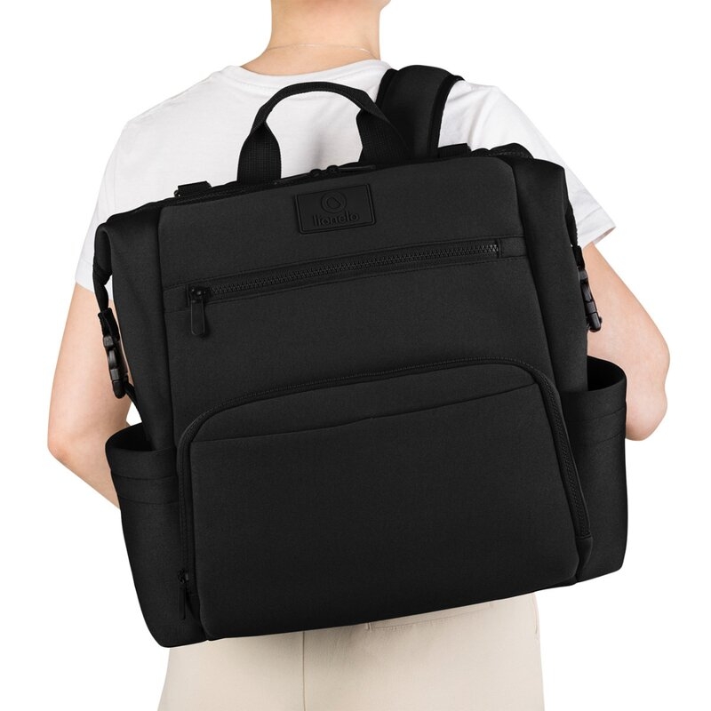 Lionelo - Rucsac pentru mamici, Cu 12 compartimente si salteluta de schimbat, Cu prindere universala de carucior, Impermeabila, 36 x 36 x 23 cm, Negru