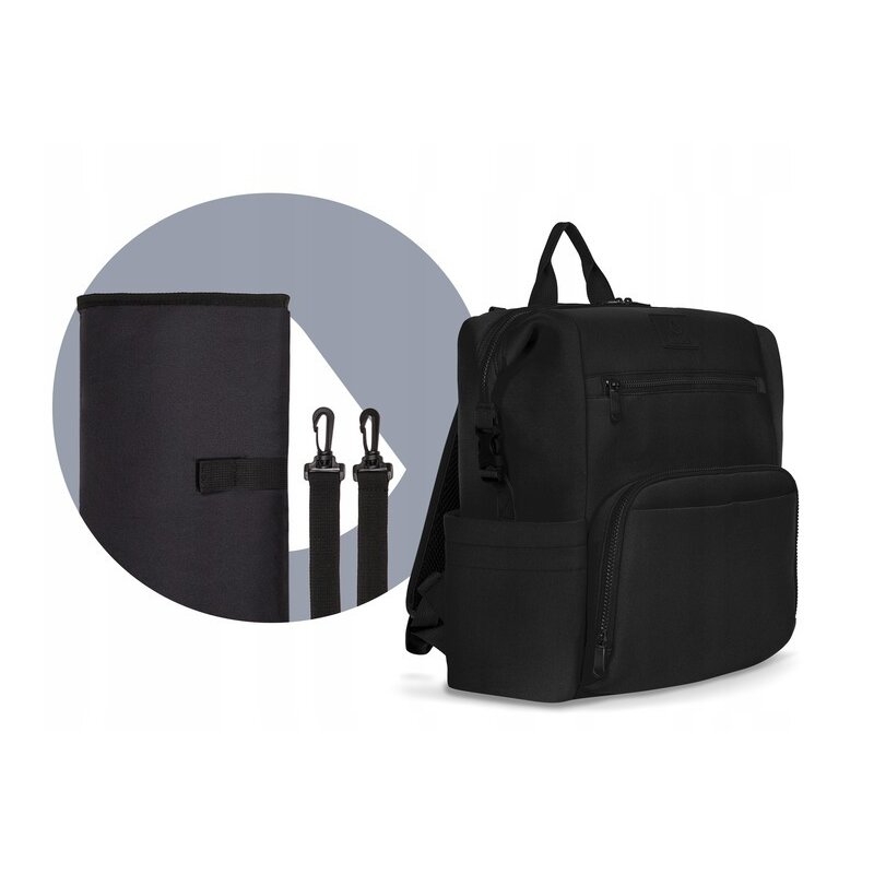 Lionelo - Rucsac pentru mamici, Cu 12 compartimente si salteluta de schimbat, Cu prindere universala de carucior, Impermeabila, 36 x 36 x 23 cm, Negru