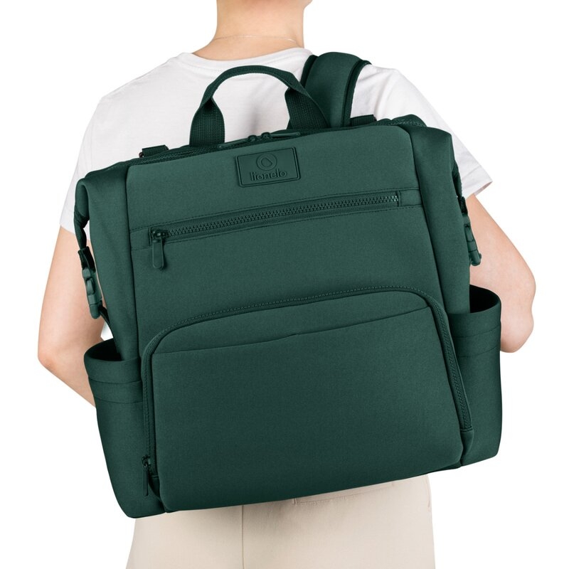 Lionelo - Rucsac pentru mamici, Cu 12 compartimente si salteluta de schimbat, Cu prindere universala de carucior, Impermeabila, 36 x 36 x 23 cm, Verde