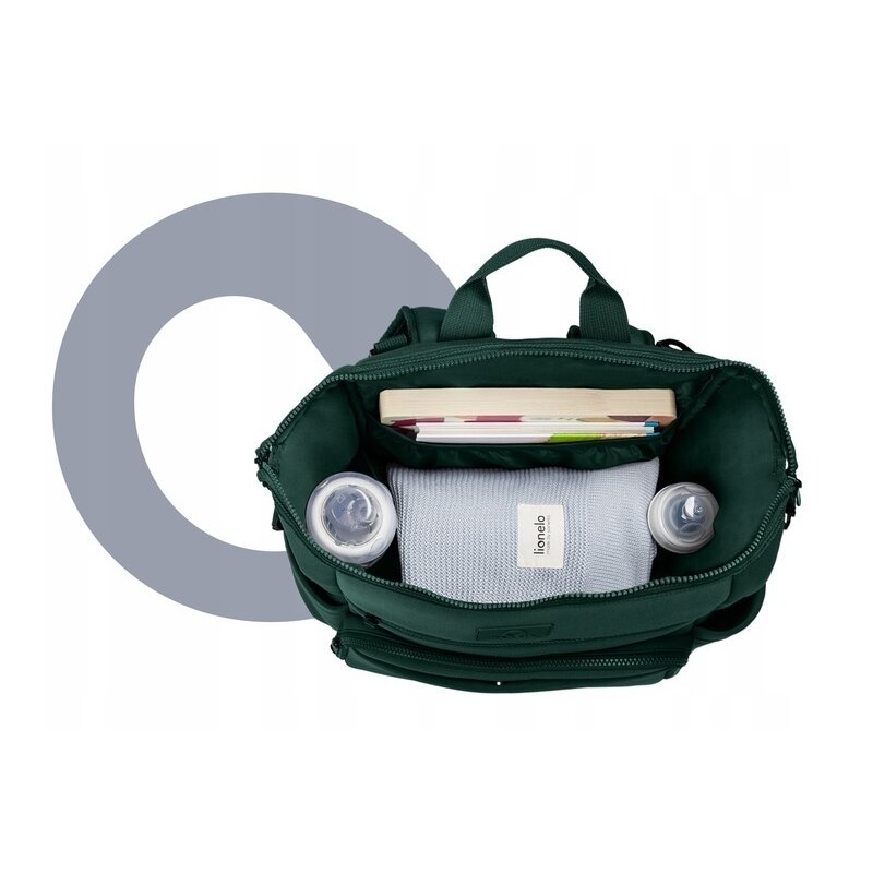 Lionelo - Rucsac pentru mamici, Cu 12 compartimente si salteluta de schimbat, Cu prindere universala de carucior, Impermeabila, 36 x 36 x 23 cm, Verde