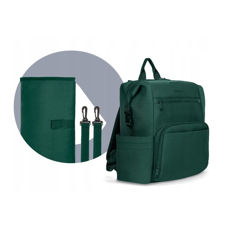 Lionelo - Rucsac pentru mamici, Cu 12 compartimente si salteluta de schimbat, Cu prindere universala de carucior, Impermeabila, 36 x 36 x 23 cm, Verde