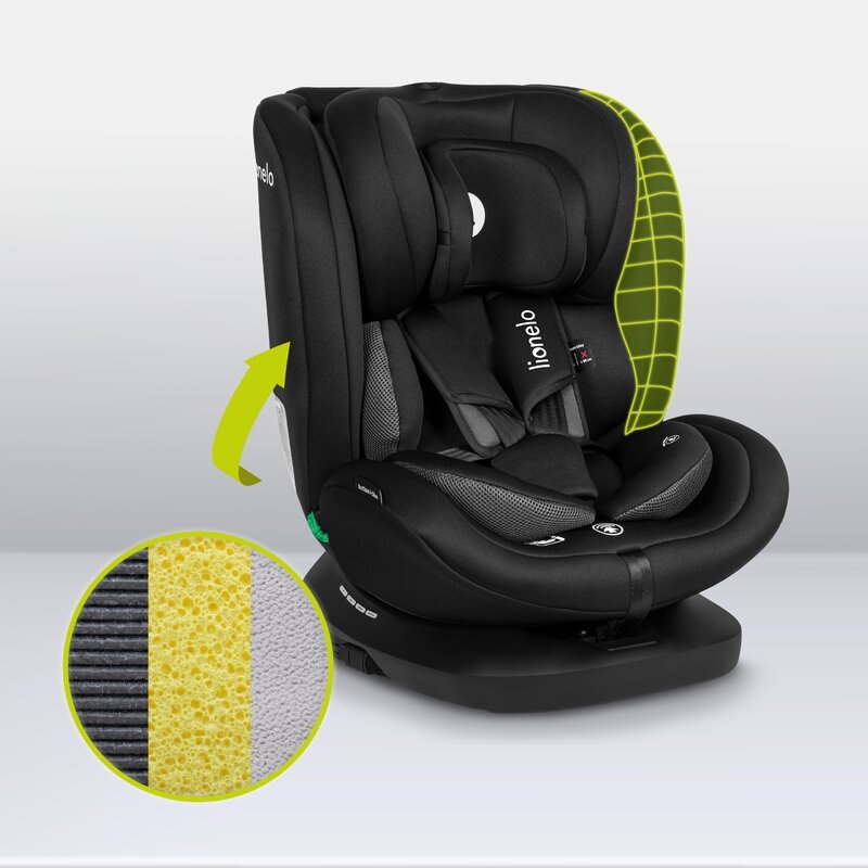 Lionelo - Scaun auto Bastiaan i-Size, 4 in 1, Protectie laterala, Cu spatar inclinabil in 4 pozitii, Cu tetiera reglabila in 7 pozitii, Rotire 360 grade, Top Tether, 0-36 Kg, 40-150 cm, Cu Isofix, Conform cu standardul european de securitate ECE R129/03,