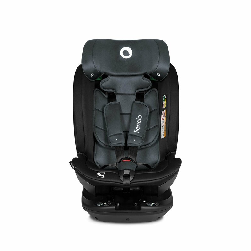 Lionelo - Scaun auto Bastiaan RWF i-Size, Pozitie de somn, Protectie laterala, Rotire 360 grade, 0-36 Kg, Cu Isofix si Centura Top Tether, Conform cu standardul european de securitate ECE R129, Gri