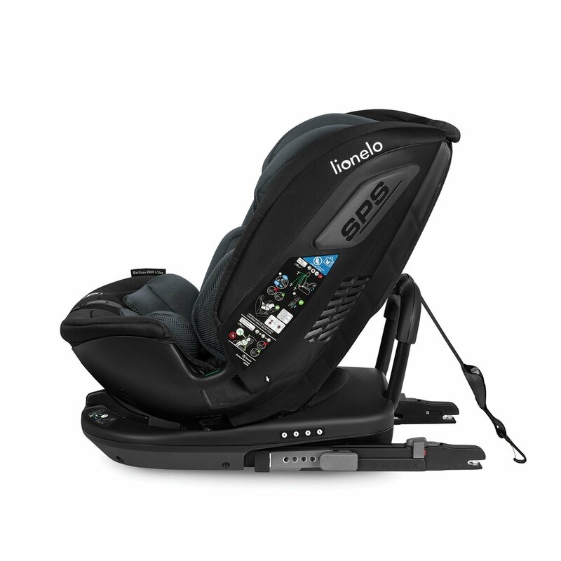 Lionelo - Scaun auto Bastiaan RWF i-Size, Pozitie de somn, Protectie laterala, Rotire 360 grade, 0-36 Kg, Cu Isofix si Centura Top Tether, Conform cu standardul european de securitate ECE R129, Gri