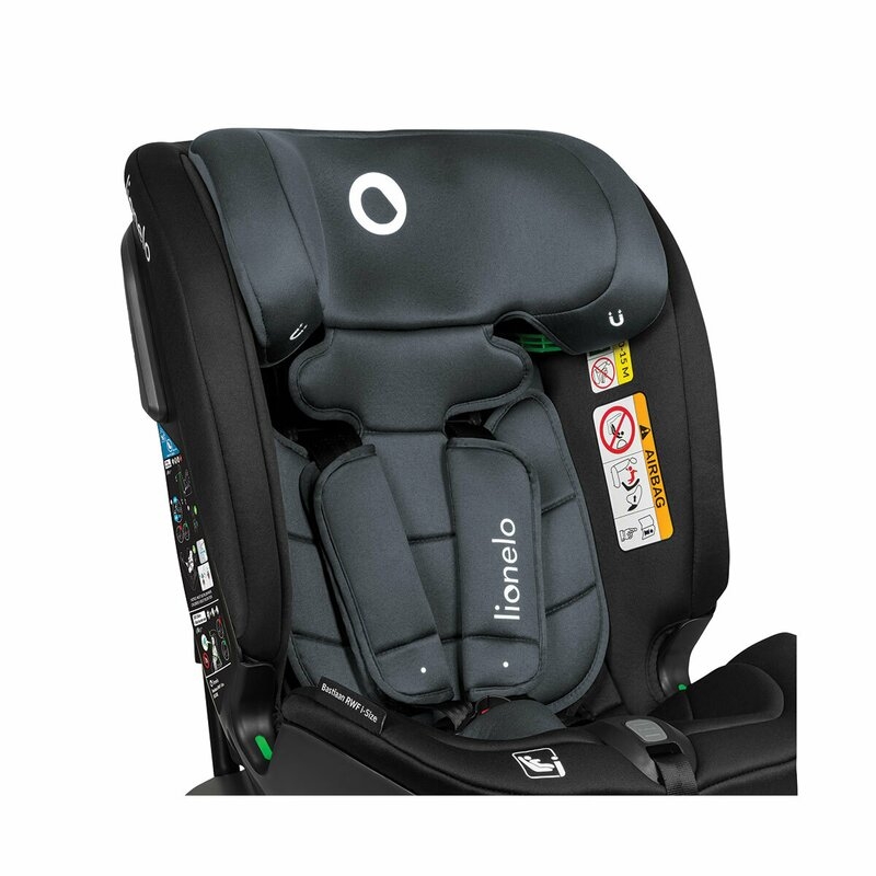 Lionelo - Scaun auto Bastiaan RWF i-Size, Pozitie de somn, Protectie laterala, Rotire 360 grade, 0-36 Kg, Cu Isofix si Centura Top Tether, Conform cu standardul european de securitate ECE R129, Gri