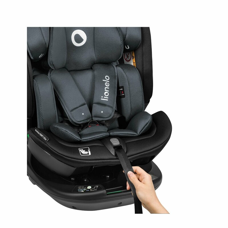 Lionelo - Scaun auto Bastiaan RWF i-Size, Pozitie de somn, Protectie laterala, Rotire 360 grade, 0-36 Kg, Cu Isofix si Centura Top Tether, Conform cu standardul european de securitate ECE R129, Gri