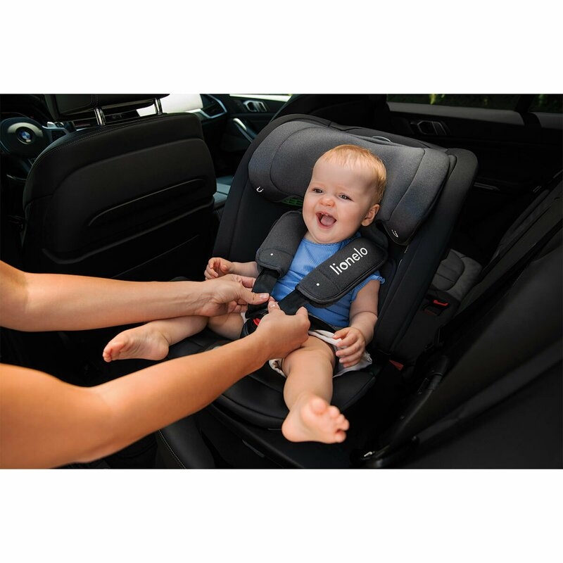 Lionelo - Scaun auto Bastiaan RWF i-Size, Pozitie de somn, Protectie laterala, Rotire 360 grade, 0-36 Kg, Cu Isofix si Centura Top Tether, Conform cu standardul european de securitate ECE R129, Gri