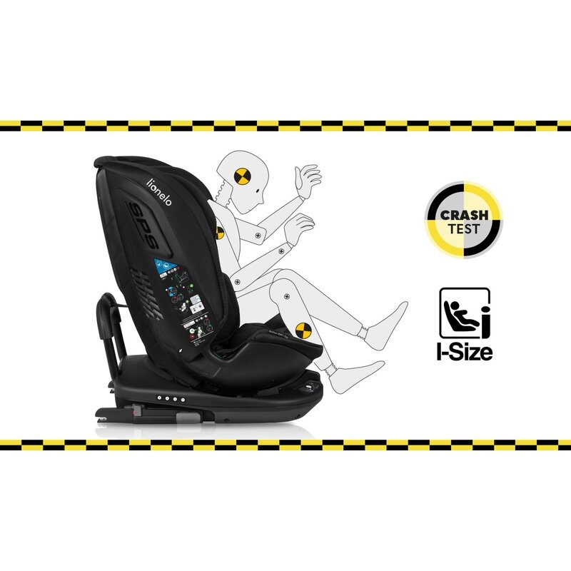 Lionelo - Scaun auto Bastiaan RWF i-Size, Pozitie de somn, Protectie laterala, Rotire 360 grade, 0-36 Kg, Cu Isofix si Centura Top Tether, Conform cu standardul european de securitate ECE R129, Negru