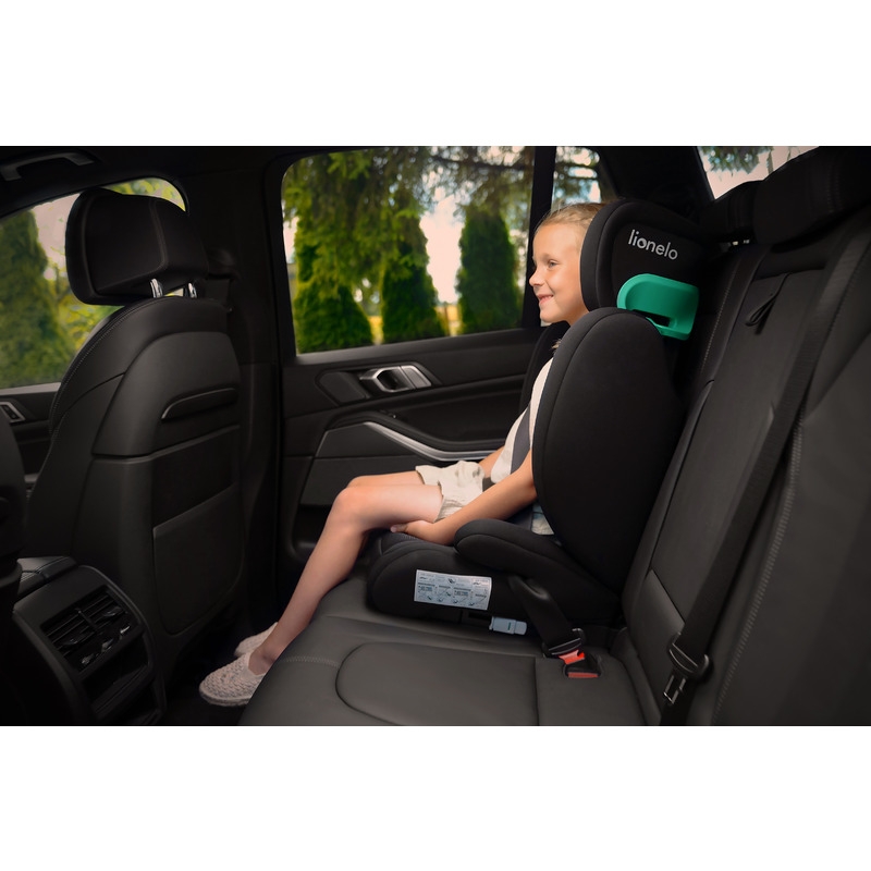 Lionelo - Scaun auto, Hugo i-Size, Universal, Orientare in directia sensului de mers, Reglabil, Conform standardului de securitate R129, 100-150 cm, 4-12 ani, Negru