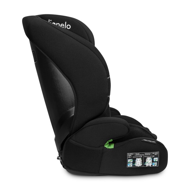 Lionelo - Scaun auto, Levi One i-Size, Universal, Instalare FWF, Cu tetiera reglabila in 10 pozitii, Cu spatar detasabil, 76-150 cm, Conform cu R129, Negru
