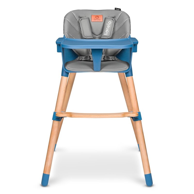 Lionelo - Scaun de masa din fag Koen, 2 in 1, Transformabil, Sustine 30 kg, 6 luni+, Albastru