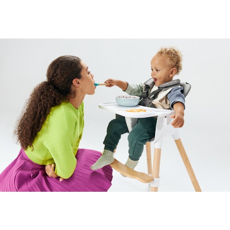 Lionelo - Scaun de masa din fag Koen, 2 in 1, Transformabil, Sustine 30 kg, 6 luni+, Albastru