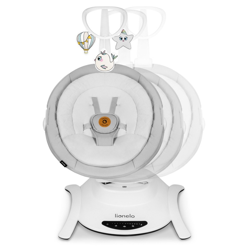 Lionelo - Set 2 in 1, Balansoar si landou Bella, Rotative 360, Ecran tactil si telecomanda, Electric, Scaun reglabil, 6 miscari unice, 5 viteze, Cu melodii, Gri