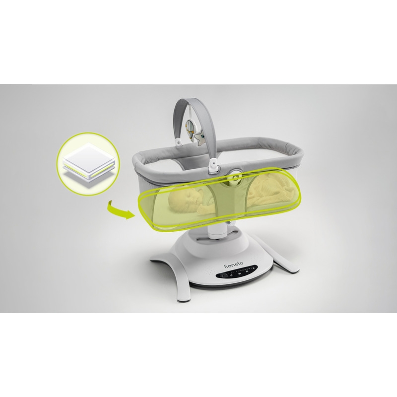 Lionelo - Set 2 in 1, Balansoar si landou Bella, Rotative 360, Ecran tactil si telecomanda, Electric, Scaun reglabil, 6 miscari unice, 5 viteze, Cu melodii, Gri