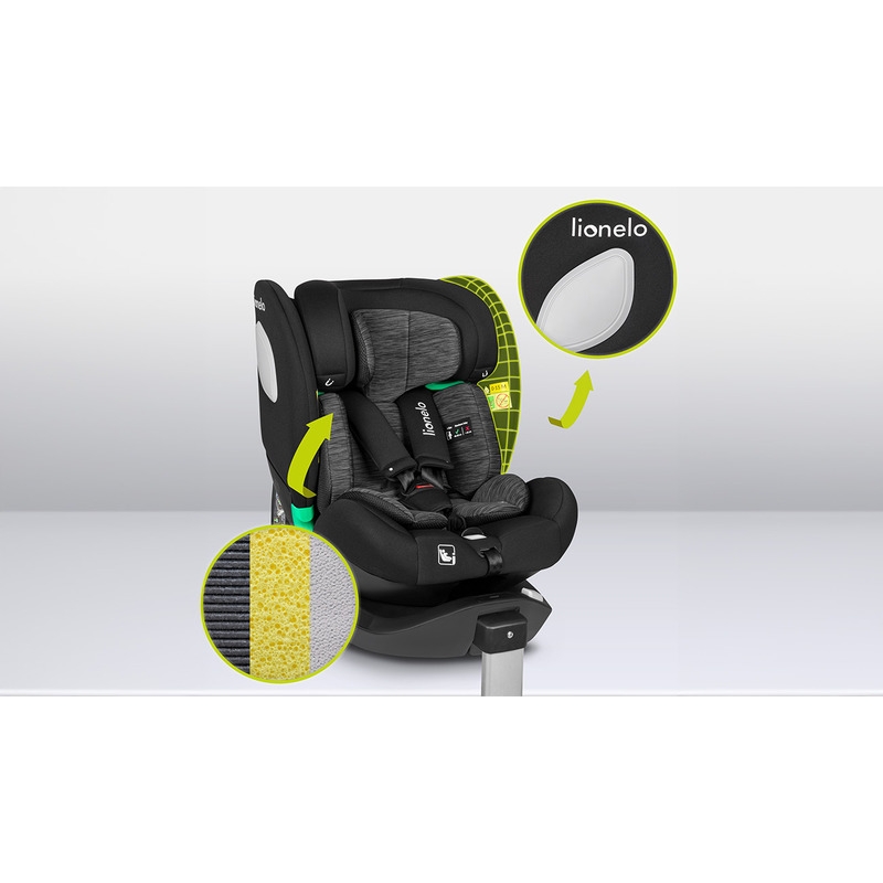 Lionelo - Soica auto i-Size Astrid, 0-13 Kg, 40-87 cm, Cu maner si capotina reglabile, Cu protectie laterala avansata, Salteluta confortabila , Conform cu standardul european de securitate R129, Negru/Gri