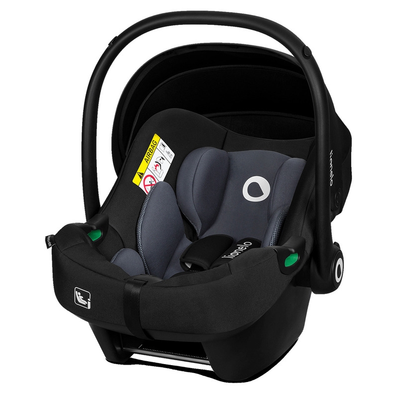 Lionelo - Soica auto i-Size Astrid, 0-13 Kg, 40-87 cm, Cu maner si capotina reglabile, Cu protectie laterala avansata, Salteluta confortabila , Conform cu standardul european de securitate R129, Negru/Gri