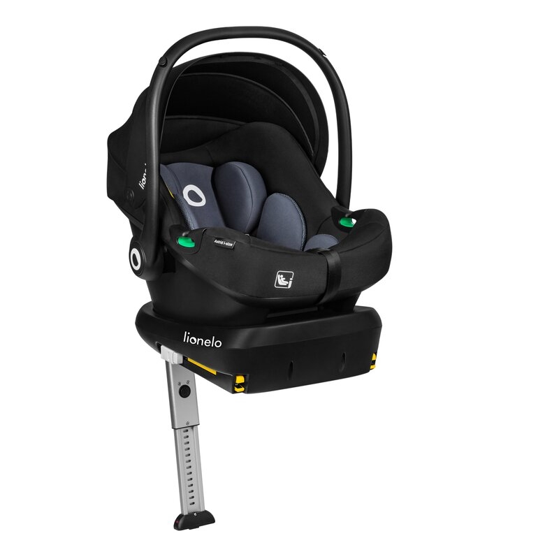 Lionelo - Soica auto i-Size Astrid, Include baza Isofix, 0-13 Kg, 40-87 cm, Cu maner si capotina reglabile, Cu protectie laterala avansata, Salteluta confortabila , Conform cu R129, Negru/Gri
