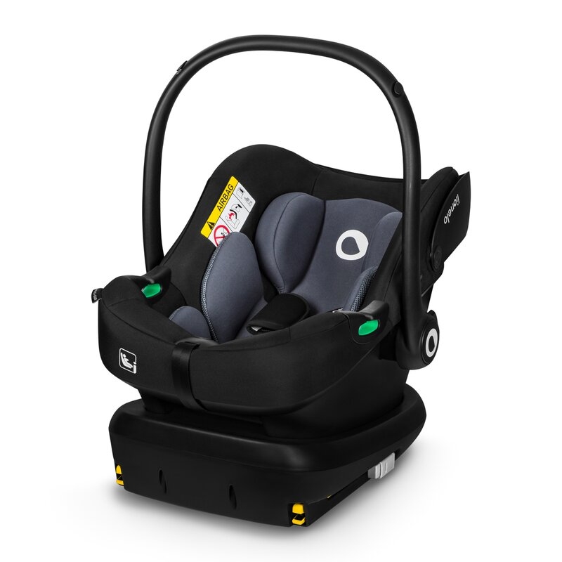 Lionelo - Soica auto i-Size Astrid, Include baza Isofix, 0-13 Kg, 40-87 cm, Cu maner si capotina reglabile, Cu protectie laterala avansata, Salteluta confortabila , Conform cu R129, Negru/Gri