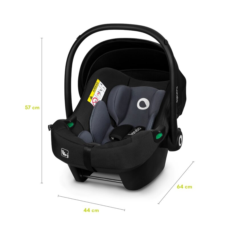 Lionelo - Soica auto i-Size Astrid, Include baza Isofix, 0-13 Kg, 40-87 cm, Cu maner si capotina reglabile, Cu protectie laterala avansata, Salteluta confortabila , Conform cu R129, Negru/Gri