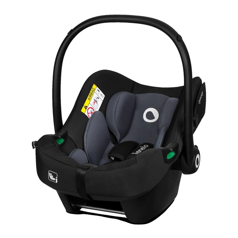 Lionelo - Soica auto i-Size Astrid, Include baza Isofix, 0-13 Kg, 40-87 cm, Cu maner si capotina reglabile, Cu protectie laterala avansata, Salteluta confortabila , Conform cu R129, Negru/Gri