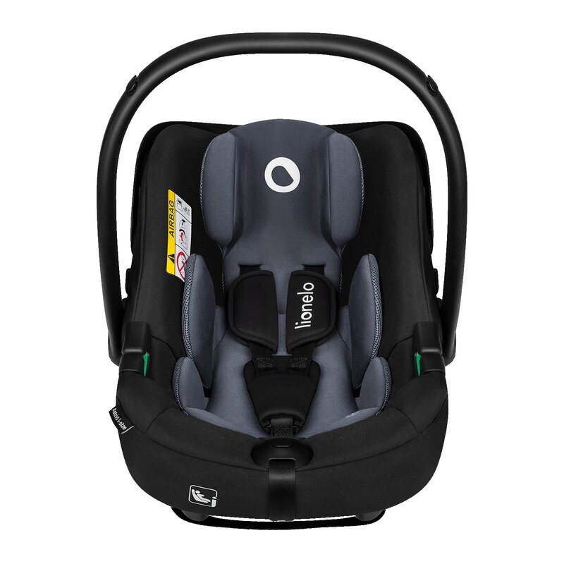 Lionelo - Soica auto i-Size Astrid, Include baza Isofix, 0-13 Kg, 40-87 cm, Cu maner si capotina reglabile, Cu protectie laterala avansata, Salteluta confortabila , Conform cu R129, Negru/Gri