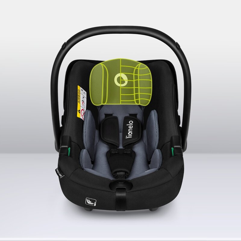 Lionelo - Soica auto i-Size Astrid, Include baza Isofix, 0-13 Kg, 40-87 cm, Cu maner si capotina reglabile, Cu protectie laterala avansata, Salteluta confortabila , Conform cu R129, Negru/Gri