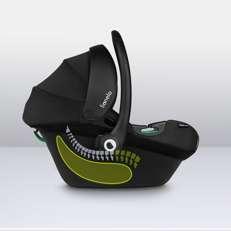 Lionelo - Soica auto i-Size Astrid, Include baza Isofix, 0-13 Kg, 40-87 cm, Cu maner si capotina reglabile, Cu protectie laterala avansata, Salteluta confortabila , Conform cu R129, Negru/Gri
