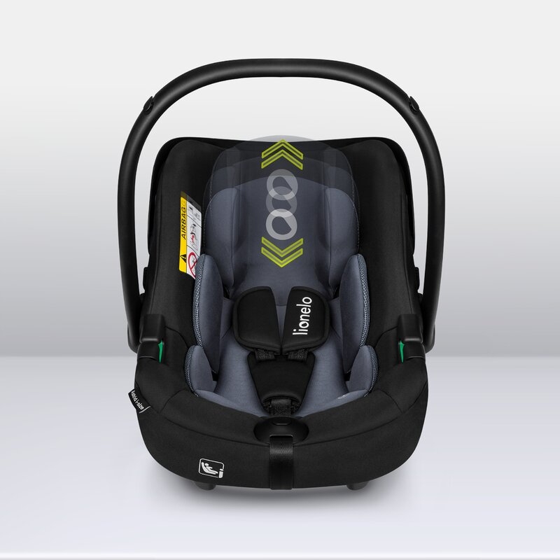 Lionelo - Soica auto i-Size Astrid, Include baza Isofix, 0-13 Kg, 40-87 cm, Cu maner si capotina reglabile, Cu protectie laterala avansata, Salteluta confortabila , Conform cu R129, Negru/Gri