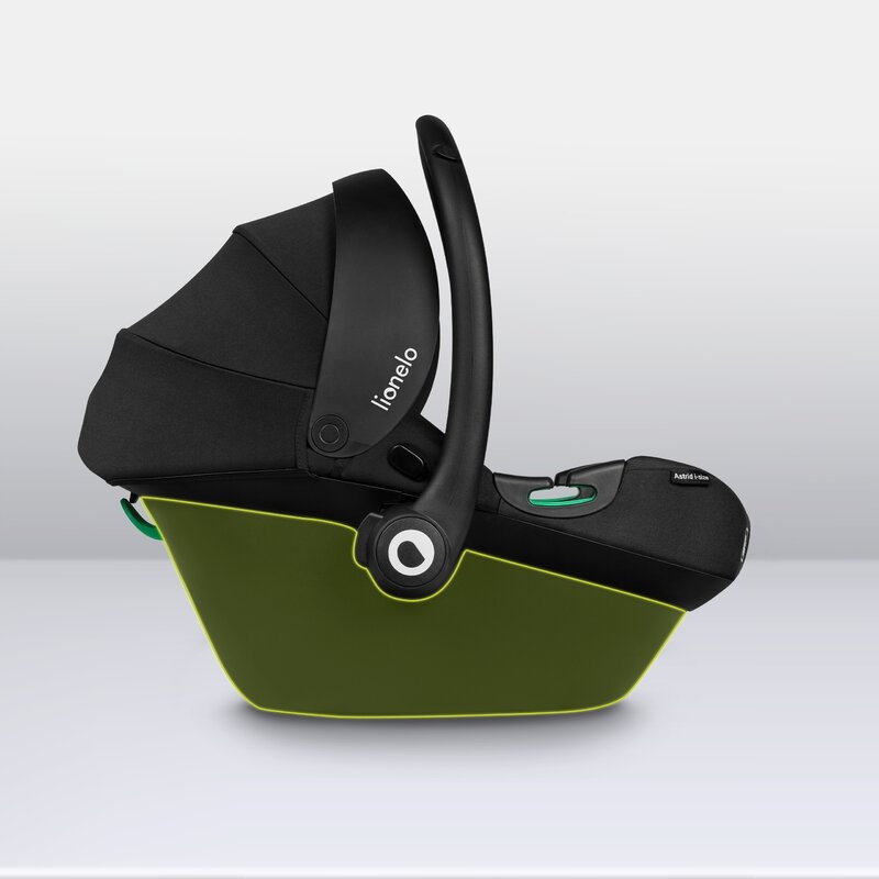 Lionelo - Soica auto i-Size Astrid, Include baza Isofix, 0-13 Kg, 40-87 cm, Cu maner si capotina reglabile, Cu protectie laterala avansata, Salteluta confortabila , Conform cu R129, Negru/Gri