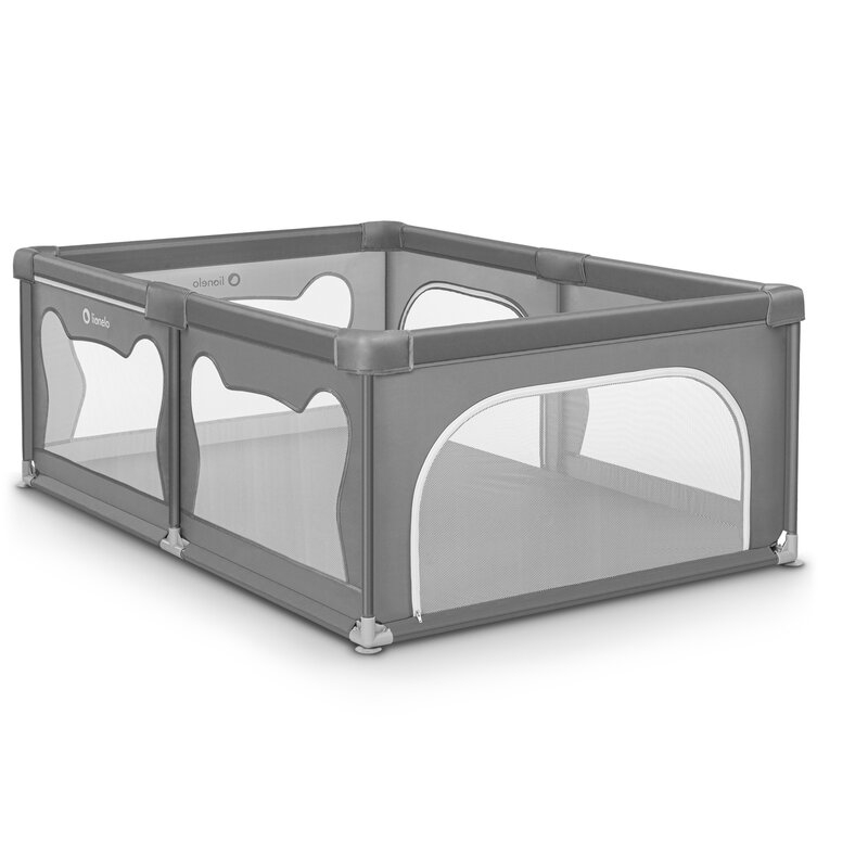 Lionelo - Tarc de joaca Willow, Pliere compacta, Include sacosa depozitare, Din plasa, Cu doua intrari laterale, Cu fermoar, Cu ventuze, Gri