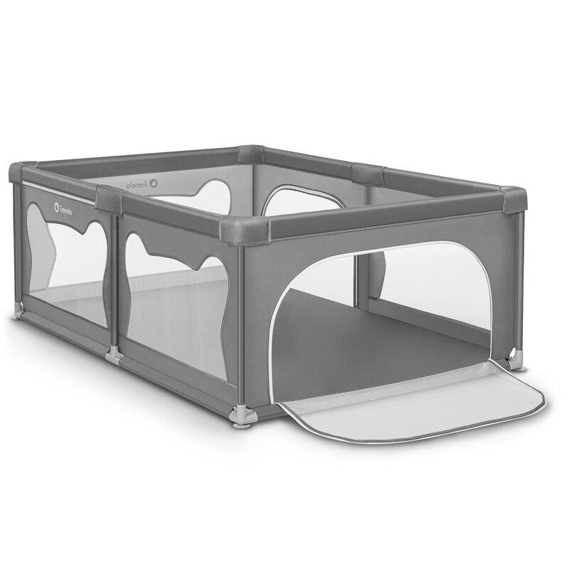 Lionelo - Tarc de joaca Willow, Pliere compacta, Include sacosa depozitare, Din plasa, Cu doua intrari laterale, Cu fermoar, Cu ventuze, Gri