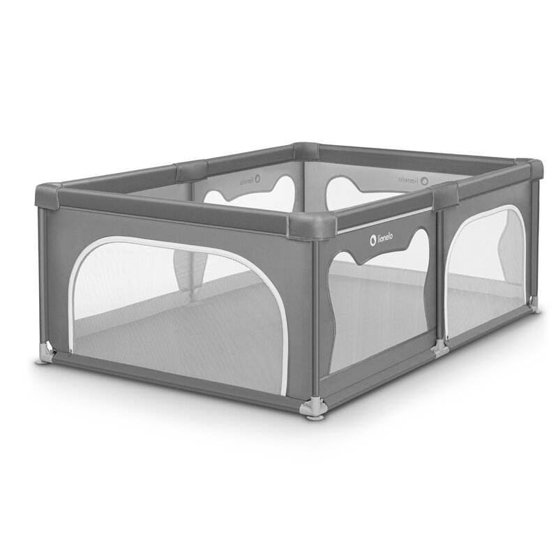 Lionelo - Tarc de joaca Willow, Pliere compacta, Include sacosa depozitare, Din plasa, Cu doua intrari laterale, Cu fermoar, Cu ventuze, Gri
