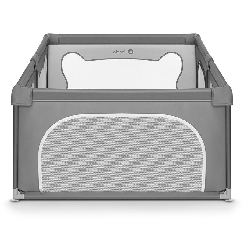 Lionelo - Tarc de joaca Willow, Pliere compacta, Include sacosa depozitare, Din plasa, Cu doua intrari laterale, Cu fermoar, Cu ventuze, Gri