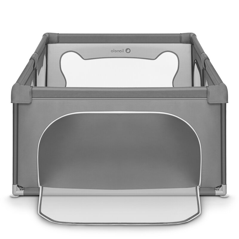 Lionelo - Tarc de joaca Willow, Pliere compacta, Include sacosa depozitare, Din plasa, Cu doua intrari laterale, Cu fermoar, Cu ventuze, Gri