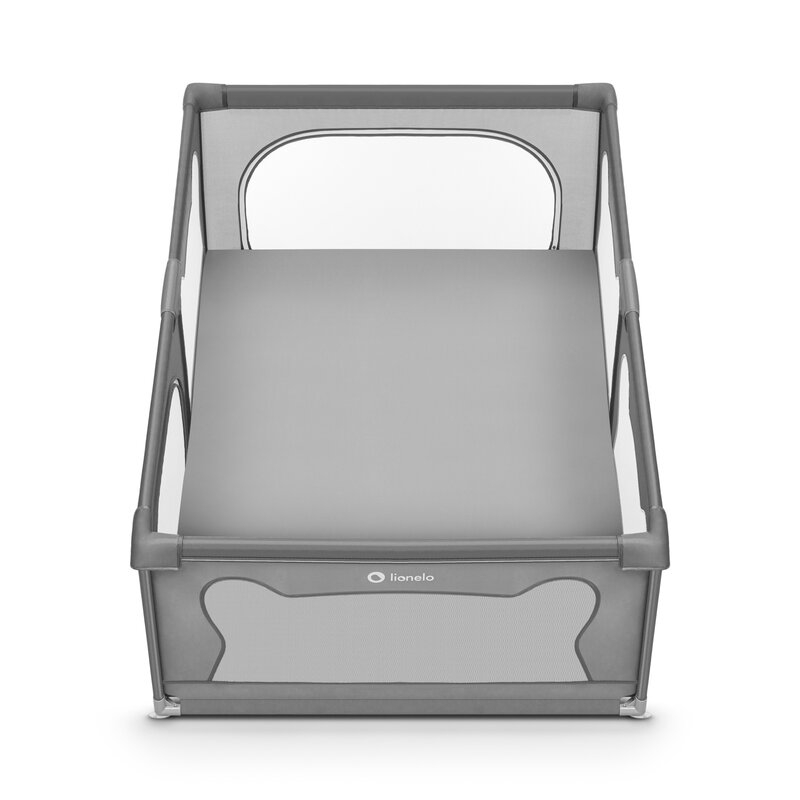 Lionelo - Tarc de joaca Willow, Pliere compacta, Include sacosa depozitare, Din plasa, Cu doua intrari laterale, Cu fermoar, Cu ventuze, Gri