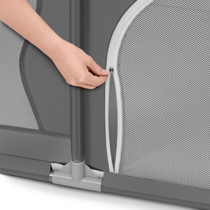 Lionelo - Tarc de joaca Willow, Pliere compacta, Include sacosa depozitare, Din plasa, Cu doua intrari laterale, Cu fermoar, Cu ventuze, Gri
