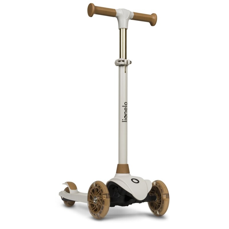 Lionelo - Trotineta pentru copii, Jessy, Pliabila, Pana la 50 Kg, Cu design ergonomic, Cu lumini LED, 56 x 26 x 67-82 cm, 3 ani+, Maro