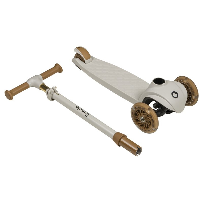 Lionelo - Trotineta pentru copii, Jessy, Pliabila, Pana la 50 Kg, Cu design ergonomic, Cu lumini LED, 56 x 26 x 67-82 cm, 3 ani+, Maro