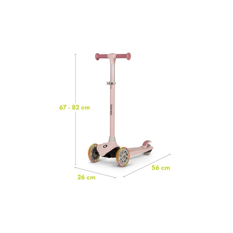 Lionelo - Trotineta pentru copii, Jessy, Pliabila, Pana la 50 Kg, Cu design ergonomic, Cu lumini LED, 56 x 26 x 67-82 cm, 3 ani+, Roz