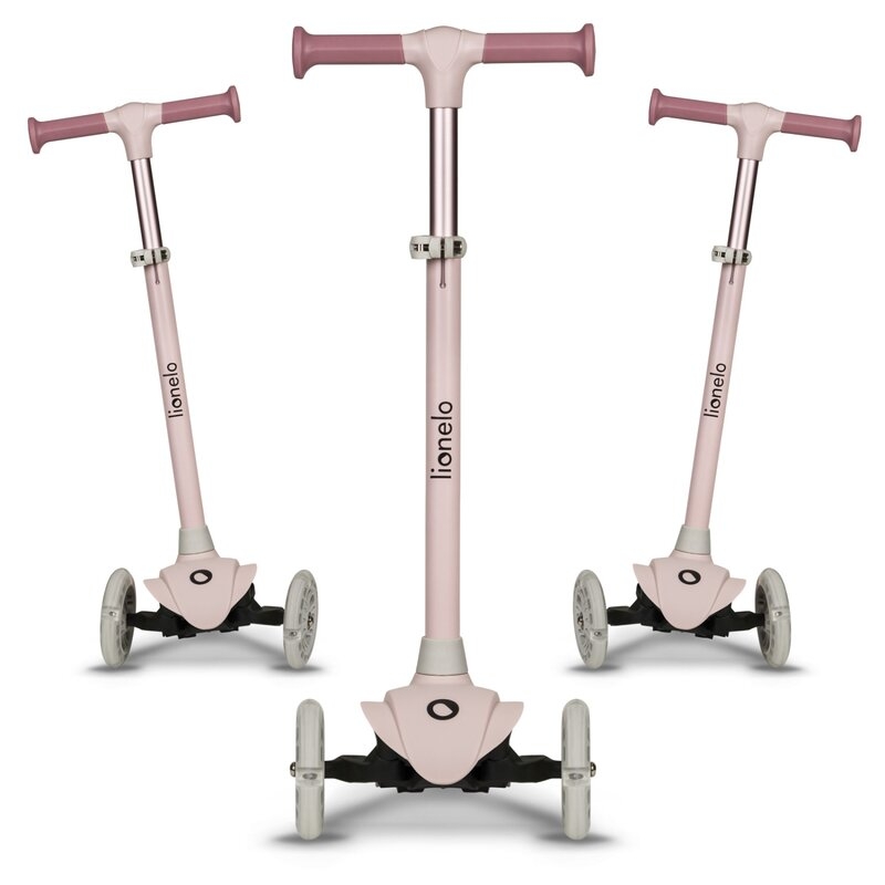 Lionelo - Trotineta pentru copii, Jessy, Pliabila, Pana la 50 Kg, Cu design ergonomic, Cu lumini LED, 56 x 26 x 67-82 cm, 3 ani+, Roz