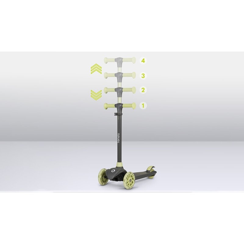 Lionelo - Trotineta pentru copii, Jessy, Pliabila, Pana la 50 Kg, Cu design ergonomic, Cu lumini LED, 56 x 26 x 67-82 cm, 3 ani+, Verde