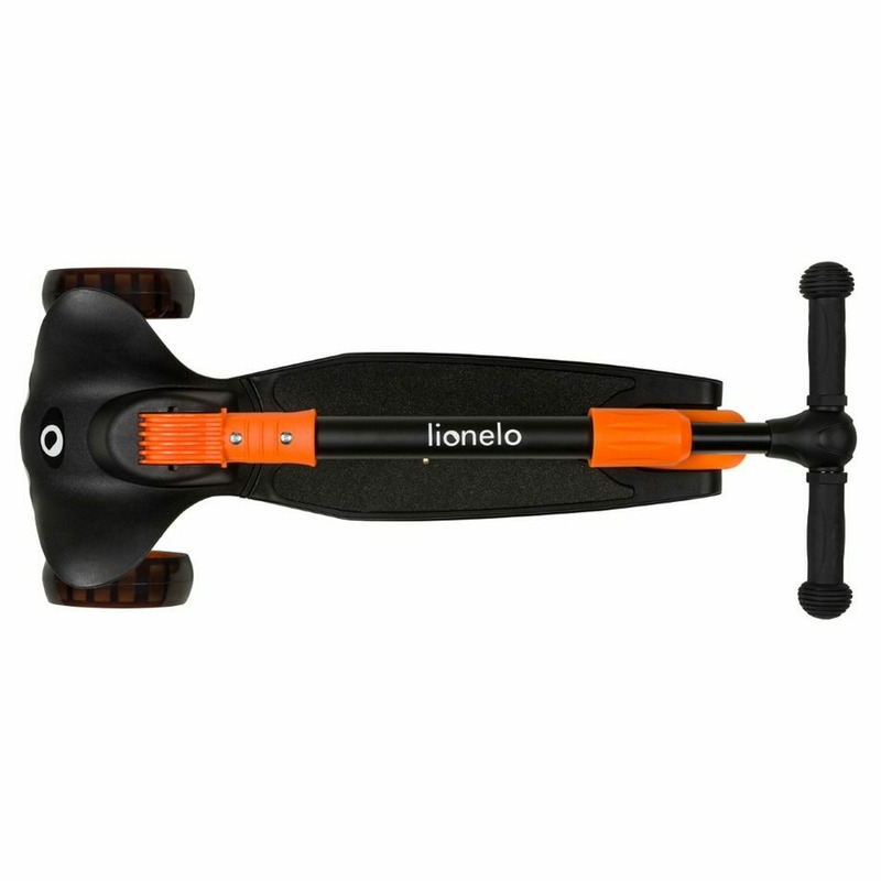 Lionelo - Trotineta Timy, Copii, Pliabila, Pana la 50 Kg, Cu design ergonomic, Cu lumini LED, 26,5 x 60 x 64-76 cm, 3 ani+, Portocaliu/Negru