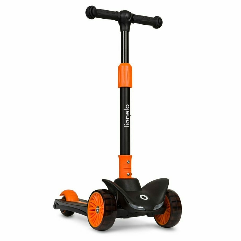 Lionelo - Trotineta Timy, Copii, Pliabila, Pana la 50 Kg, Cu design ergonomic, Cu lumini LED, 26,5 x 60 x 64-76 cm, 3 ani+, Portocaliu/Negru