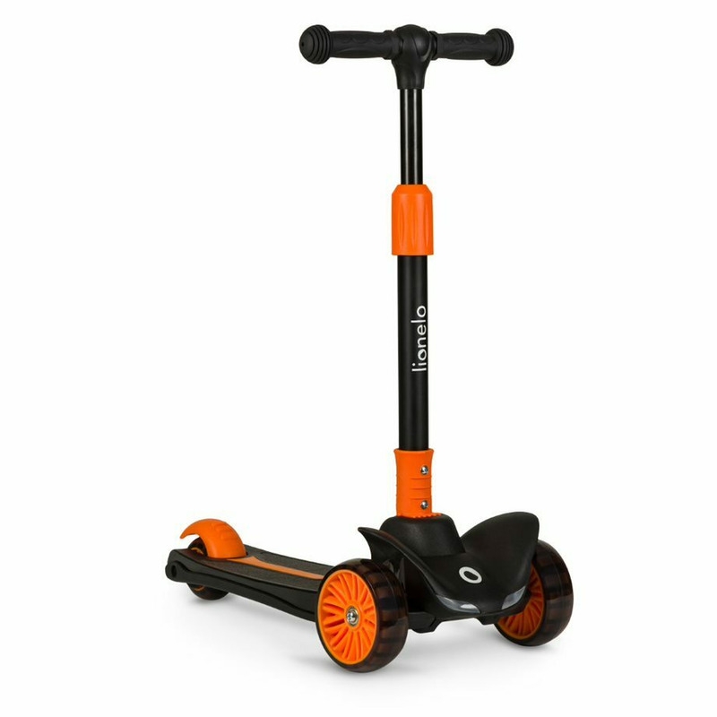 Lionelo - Trotineta Timy, Copii, Pliabila, Pana la 50 Kg, Cu design ergonomic, Cu lumini LED, 26,5 x 60 x 64-76 cm, 3 ani+, Portocaliu/Negru