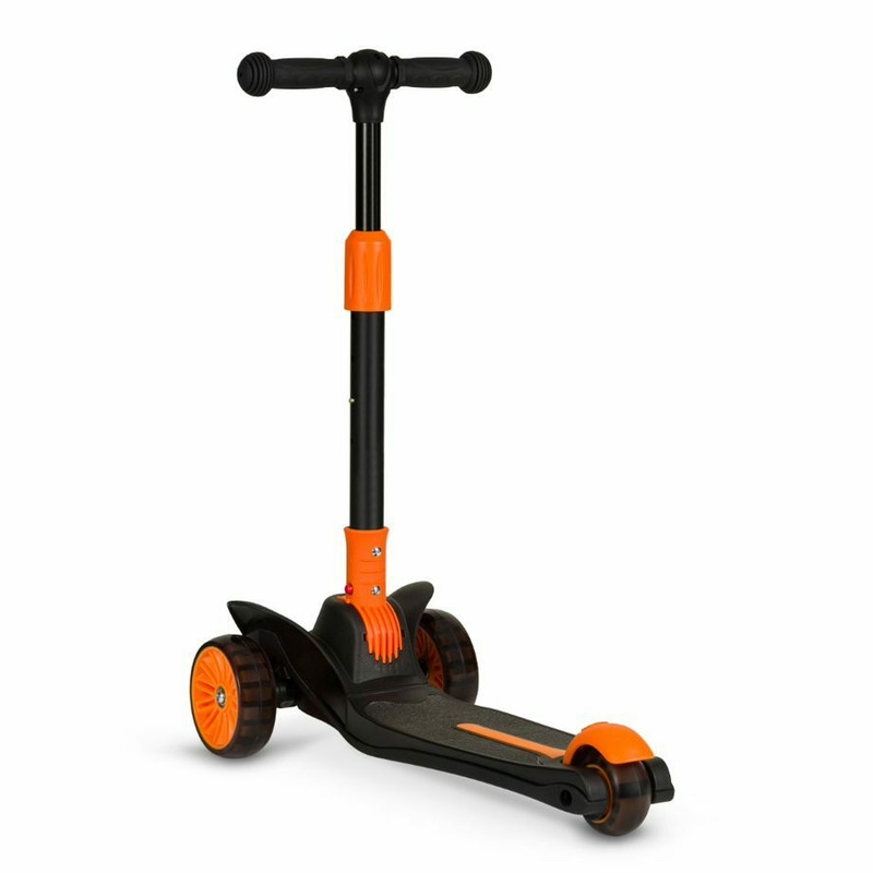 Lionelo - Trotineta Timy, Copii, Pliabila, Pana la 50 Kg, Cu design ergonomic, Cu lumini LED, 26,5 x 60 x 64-76 cm, 3 ani+, Portocaliu/Negru