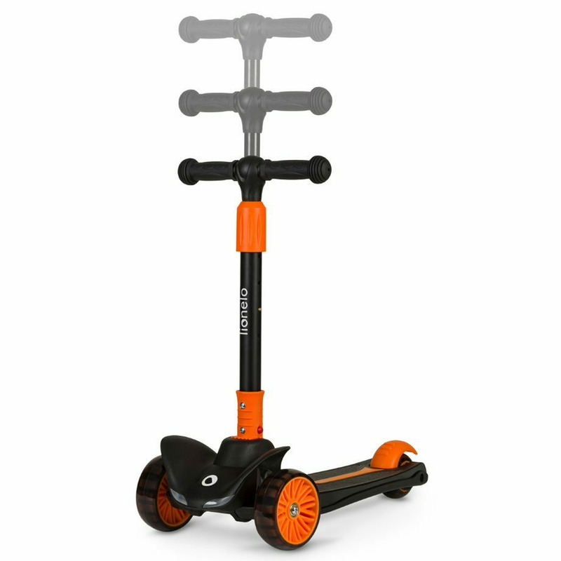 Lionelo - Trotineta Timy, Copii, Pliabila, Pana la 50 Kg, Cu design ergonomic, Cu lumini LED, 26,5 x 60 x 64-76 cm, 3 ani+, Portocaliu/Negru