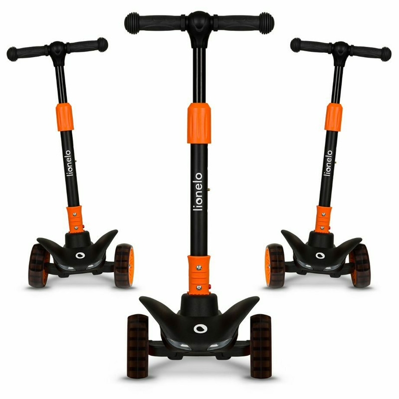 Lionelo - Trotineta Timy, Copii, Pliabila, Pana la 50 Kg, Cu design ergonomic, Cu lumini LED, 26,5 x 60 x 64-76 cm, 3 ani+, Portocaliu/Negru