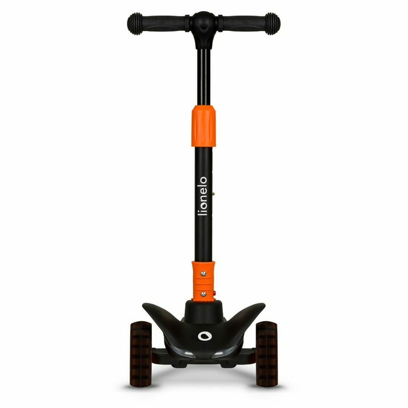 Lionelo - Trotineta Timy, Copii, Pliabila, Pana la 50 Kg, Cu design ergonomic, Cu lumini LED, 26,5 x 60 x 64-76 cm, 3 ani+, Portocaliu/Negru